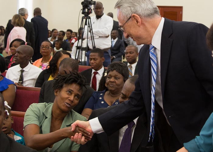 (Courtesy The Church of Jesus Christ of Latter-day Saints) Officials with The Church of Jesus Christ of Latter-day Saints broke ground on a temple in Port-au-Prince, Haiti, on Saturday.