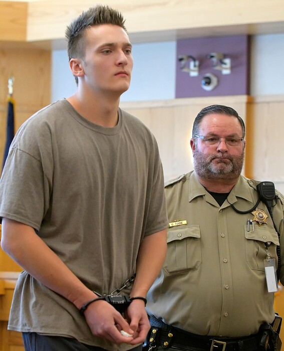 (Eli Lucero  |  Pool Photo)  Colter Peterson leaves the courtroom after pleading guilty to attempted aggravated murder and robbery, on Tuesday October 10, 2017 in Logan. Peterson shot Deserae Turner in February 2017, and left her for dead in a dry irrigation canal in Smithfield, Utah.