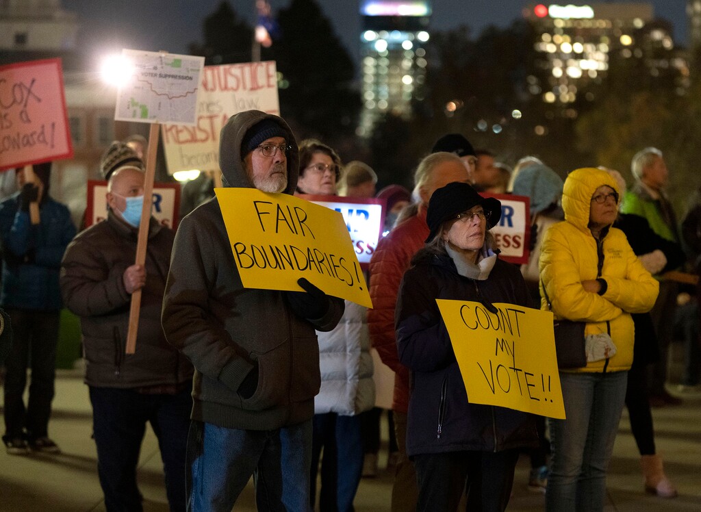 (Rick Egan | The Salt Lake Tribune) Hundreds of protesters gather on the steps of the Utah Capitol at a gerrymandering protest, on Wednesday, Nov. 10, 2021.