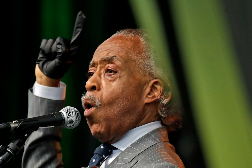 (Charlie Riedel | AP) In this June 19, 2020 file photo, the Rev. Al Sharpton addresses the crowd at a Juneteenth rally in Tulsa, Okla.