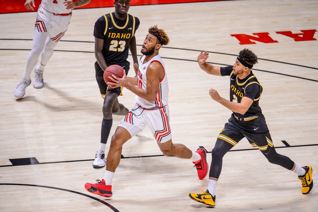 (Trent Nelson | The Salt Lake Tribune) Utah Utes guard Jordan Kellier (10) drives to the basket as Utah hosts Idaho, NCAA basketball in Salt Lake City on Friday, Dec. 18, 2020.