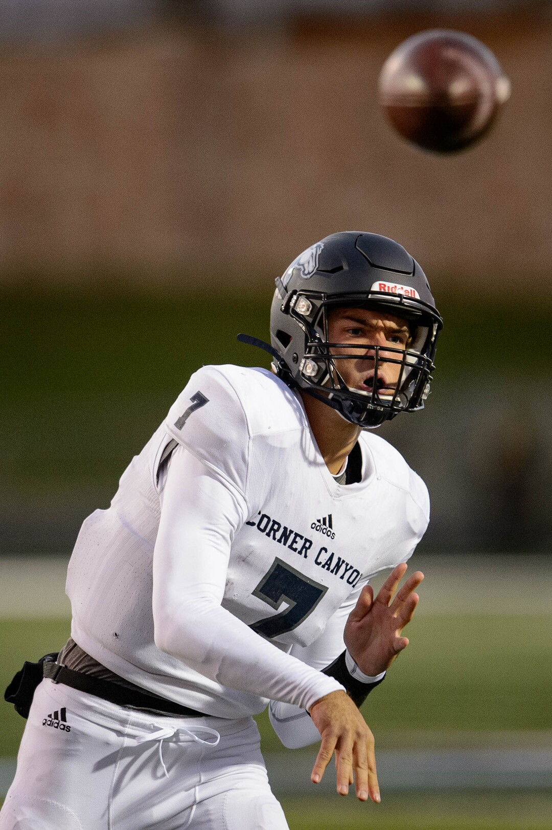 (Trent Nelson  |  The Salt Lake Tribune) Corner Canyon High School quarterback Cole Hagen in action against Westlake High School in Saratoga Springs on Friday, Oct. 4, 2019.