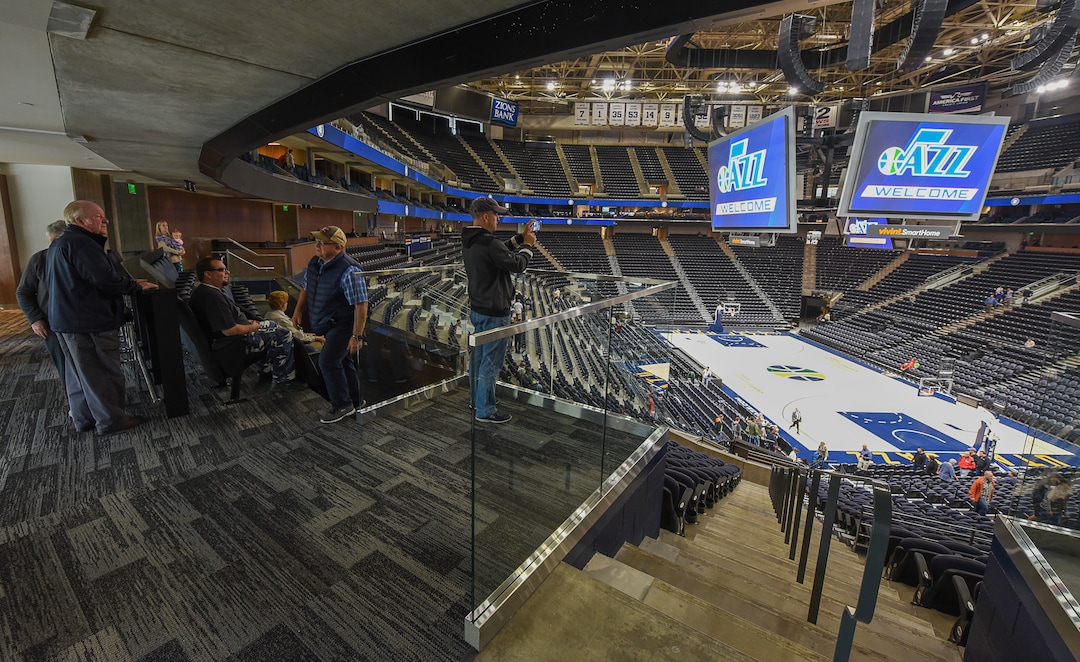 (Francisco Kjolseth  |  The Salt Lake Tribune)  The Jazz unveil renovations for the arena, starting with the J-Note statue and then offering self-guided tours of the venue on Tuesday, Sept. 26, 2017. The arena features new seats, new concourse areas, new anchor restaurants and open spaces for more social experiences at Jazz games and events.