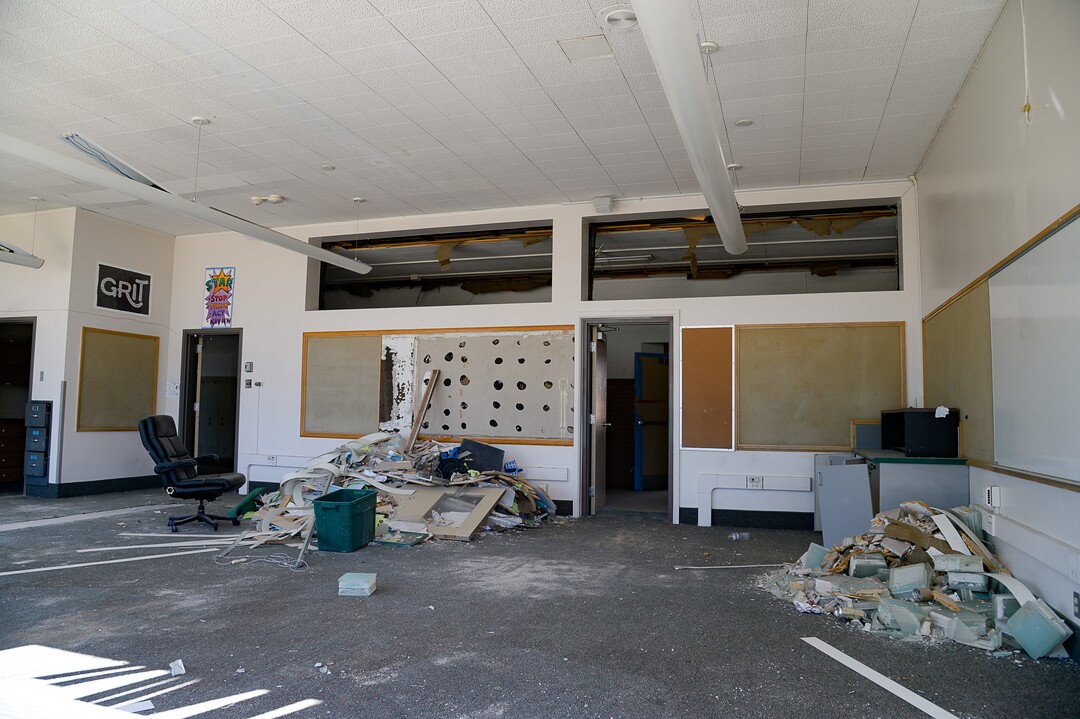 (Francisco Kjolseth  |  The Salt Lake Tribune)  Work begins tearing down the old West Jordan Middle School, 7550 S. Redwood Road, the oldest school in the Jordan School District on Tuesday, July 16, 2019.