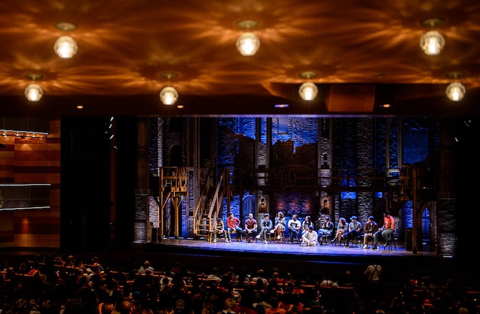 (Trent Nelson | The Salt Lake Tribune)
The cast of "Hamilton" answer questions from students in the Hamilton Education Project, or EduHam, at the Eccles Theater in Salt Lake City, Friday May 4, 2018.