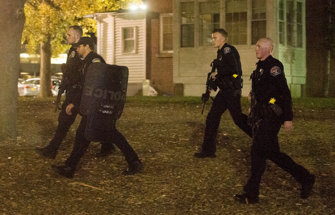 (Rick Egan  |  The Salt Lake Tribune) Police search for a gunman near Red Butte Garden on the University of Utah campus Monday, Oct. 30, 2017.