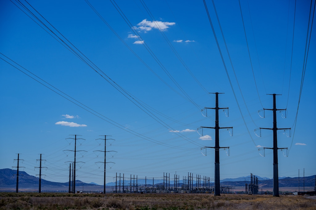 (Trent Nelson  |  The Salt Lake Tribune) Power lines in Eagle Mountain on Friday, May 2, 2025.