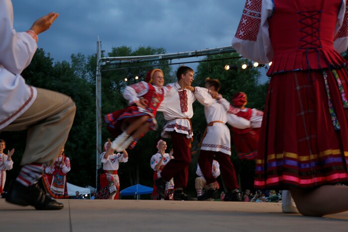 (Daniel Carde | for The Salt Lake Tribune) Performers from Belarus dance at the World Folkfest at the Springville Arts Park, Springville, Thursday, Aug. 1, 2018.