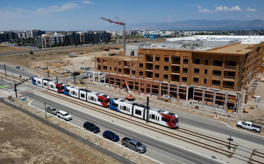 (Francisco Kjolseth | The Salt Lake Tribune) New development is pictured around The Ballpark at American First Square in South Jordan on Tuesday, July 21, 2026.