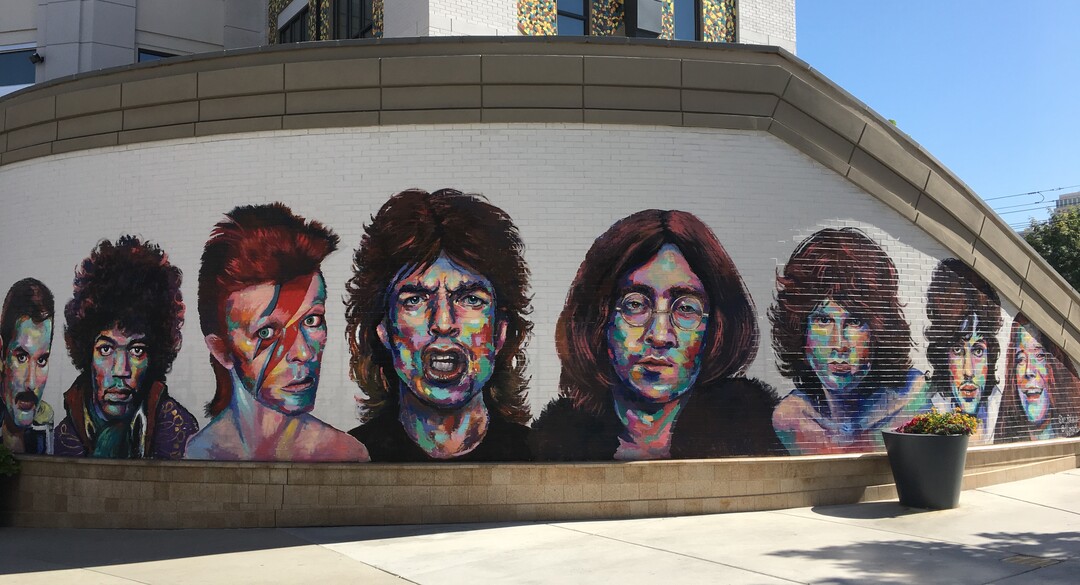 (Sean P. Means  |  The Salt Lake Tribune) Gina Ribaudo's "Legends of Rock" is on the side of the California Pizza Kitchen at The Gateway, 160 S. 400 West, Salt Lake City.