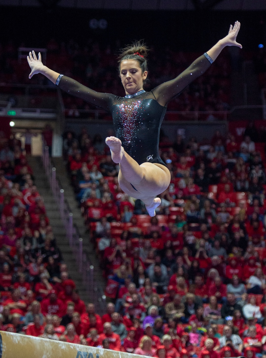(Rick Egan  |  The Salt Lake Tribune)  THe Alexia Burch competes on the balance beam, in PAC-12 gymnastics action between the UCLA Bruins and the University of Utah, at the Jon M. Huntsman Center, Saturday, Feb. 23, 2019.