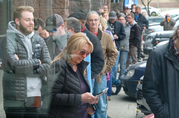 (Francisco Kjolseth | The Salt Lake Tribune) The day before Thanksgiving is the busiest day of the year at Utah's state-run liquor stores, and the store in Cottonwood Heights at 1863 E. Fort Union Blvd., makes the most sales in the state as people line up before the doors open at 11.