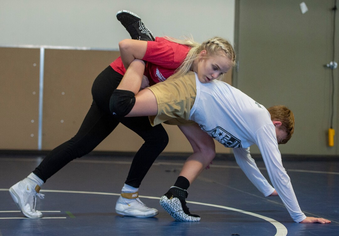 (Rick Egan | The Salt Lake Tribune)   Sage Mortimer, the best female wrestler in Utah and one of the best in the country, at American Leadership Academy, Thursday, Feb. 4, 2021.