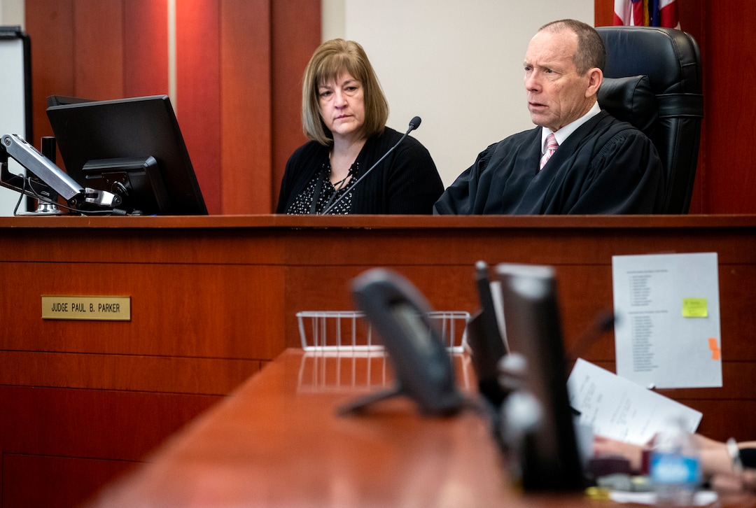 (Scott G Winterton  |  Deseret News/Pool) Juvenile Judge Renee Jiminez sits in with Judge Paul B. Parker on Friday, Dec. 13, 2019. Utah's juvenile judges will soon begin taking on cases in adult court, a move to help relieve crowded courtrooms in the state's most populated judicial district.