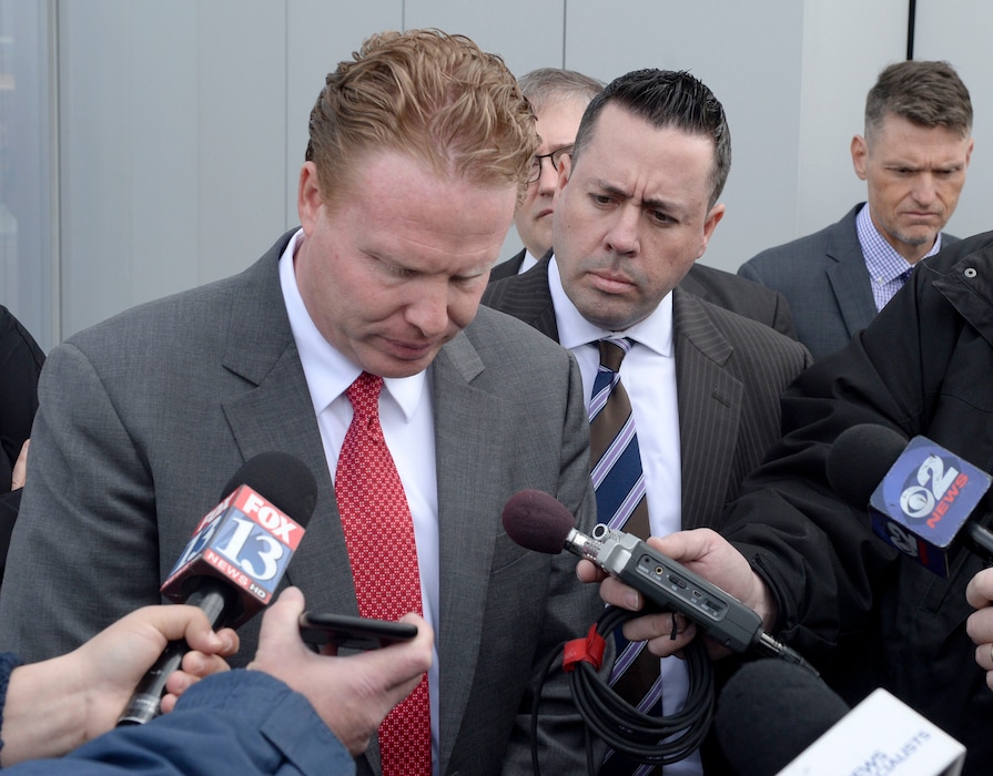 Al Hartmann  |  The Salt Lake Tribune Jeremy Johnson comments to media as he leaves Federal Court in Salt Lake City March 25 Friday after being found guilty of making false statements to a bank.