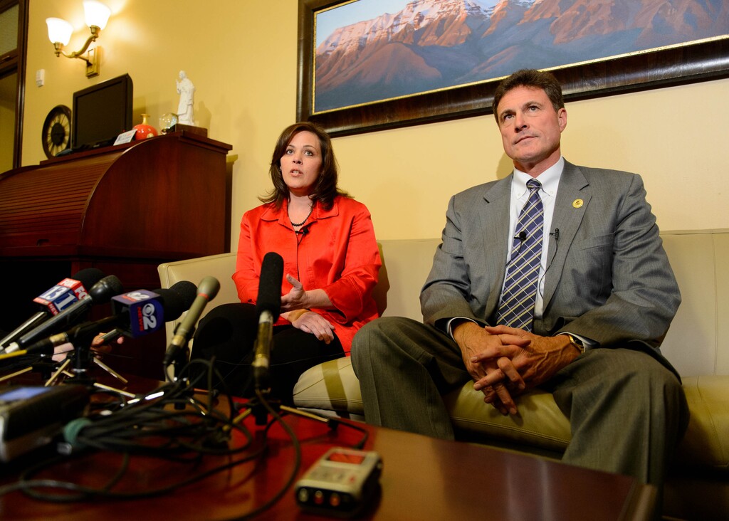 Trent Nelson  |  The Salt Lake TribuneUtah Speaker Becky Lockhart and Rep. James Dunnigan speak about Attorney General John Swallow's resignation, Thursday November 21, 2013 in Salt Lake City.