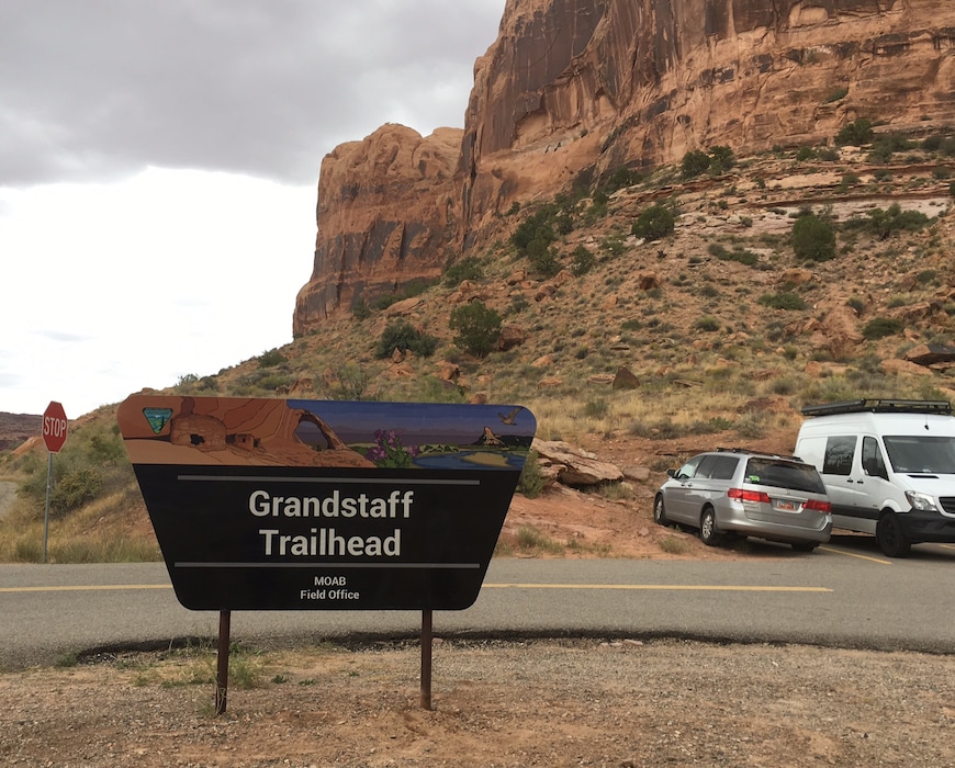 (Photo courtesy of Bureau of Land Management) The BLM erected new signage at recreation sites along the Colorado River near Moab. This sign gives the new name of the trailhead serving what has been called Negro Bill Canyon. Grandstaff Trailhead is named in honor of William Grandstaff, an African-American from Louisiana who homesteaded here in 1877 before moving on in 1881. For years, Grand County residents have been uncomfortable with the racial moniker attached to the canyon, which some would like to see changed to Grandstaff.