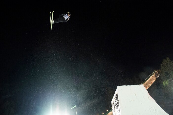 (Chris Detrick  |  The Salt Lake Tribune)  USA's Madison Varmette (30) competes in the Ladies' Aerial Finals during the FIS Visa Freestyle International Ski World Cup at Deer Valley Resort Friday, January 12, 2018.  Varmette finished in sixth place with a score of 71.92.