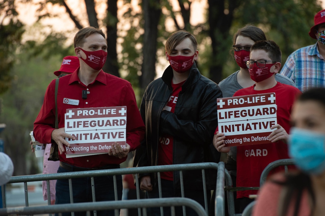 (Francisco Kjolseth  |  The Salt Lake Tribune) Pro-life groups join supporters and counter protesters of President Donald Trump rally near Kingsbury Hall on the University of Utah campus in Salt Lake City on Wednesday, Oct. 7, 2020, during the vice presidential debate.