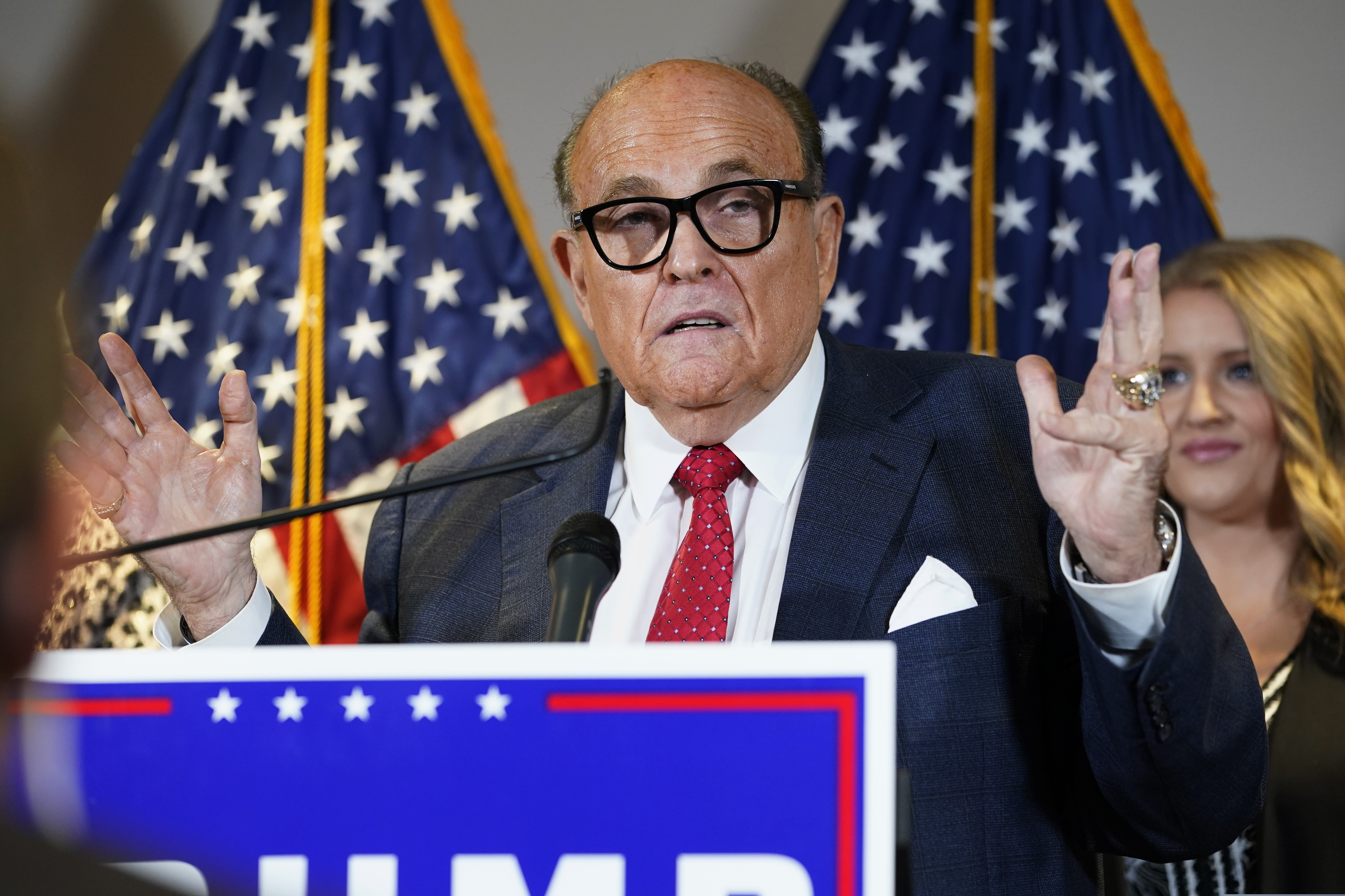 (Jacquelyn Martin | AP file photo) In this Nov. 19, 2020, file photo, former New York Mayor Rudy Giuliani, a lawyer for President Donald Trump, speaks during a news conference at the Republican National Committee headquarters, in Washington. Giuliani has tested positive for COVID-19.