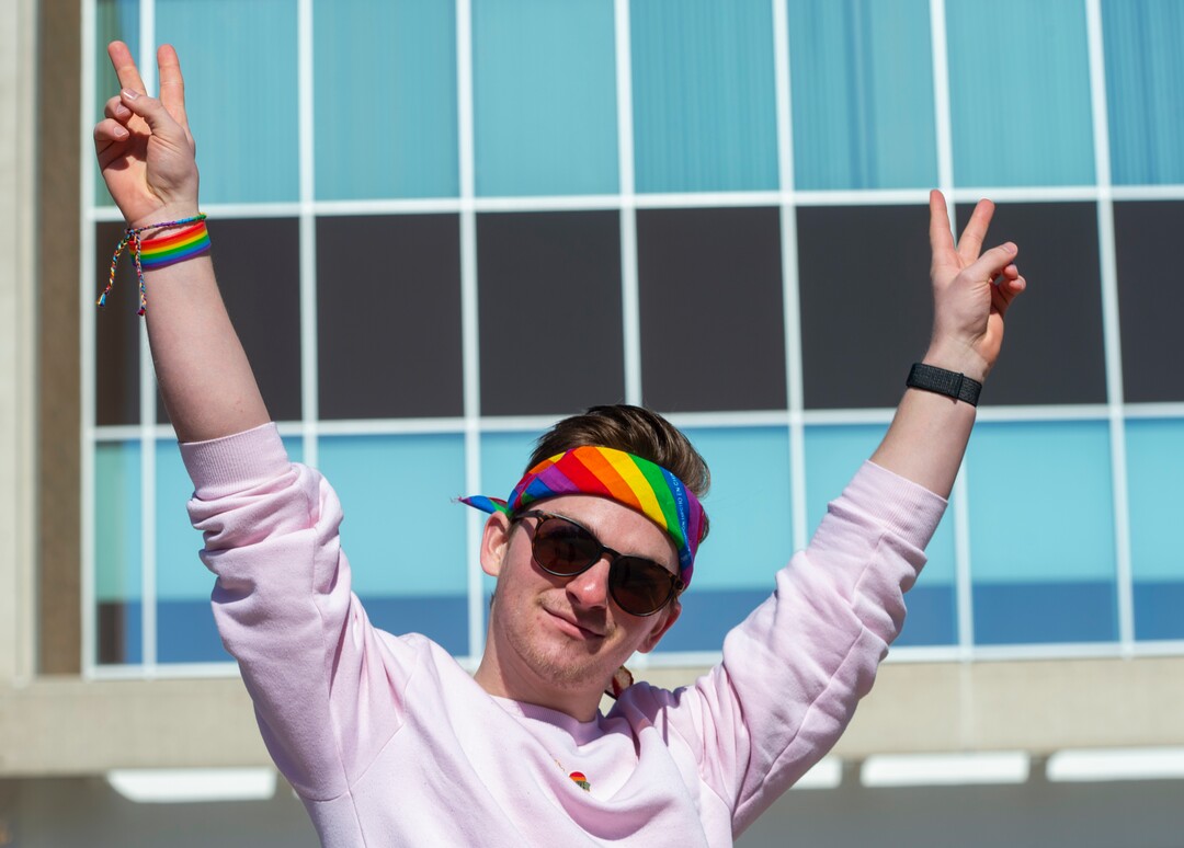 (Rick Egan  |  The Salt Lake Tribune)   Kylee Broderick poses for a photo for Rainbow Day on the BYU Campus, Wednesday, Feb. 26, 2020.