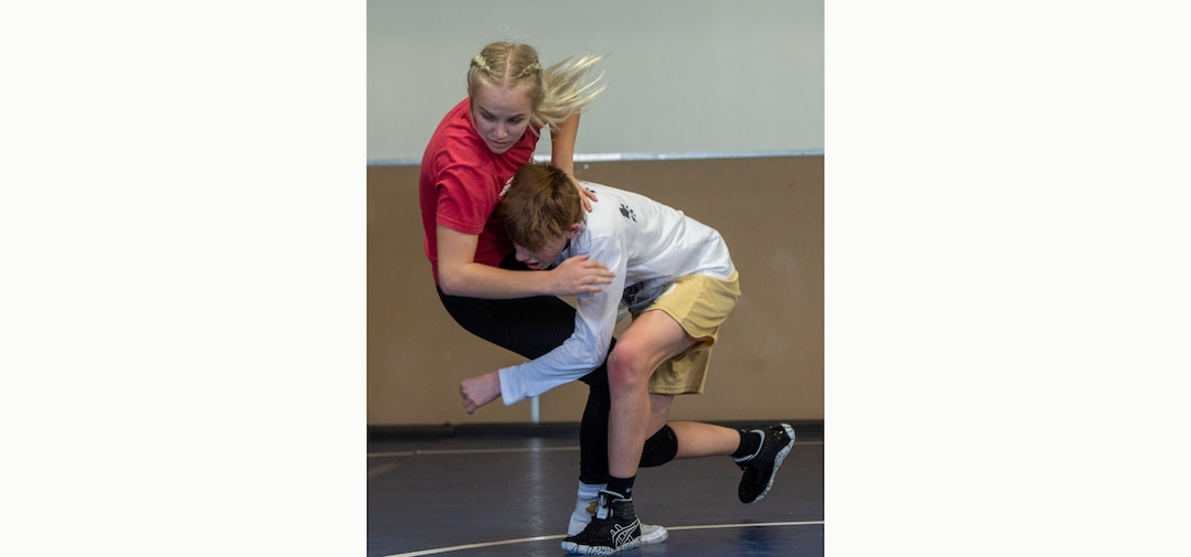 (Rick Egan | The Salt Lake Tribune)   Sage Mortimer wrestles Andrew Fox, during practice, at American Leadership Academy, Thursday, Feb. 4, 2021.