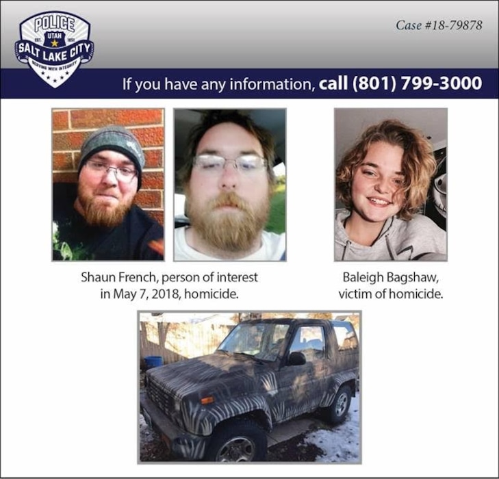 (Courtesy Salt Lake City Police Department)  ￼Shaun French, 24, has been named a person of interest in the Monday, May 6, 2018, homicide of 15-year-old Baleigh Bagshaw at her Salt Lake City home. French may be driving a 1991 Daihatsu Rocky with a Wyoming license plate of 19-13974 (the picture above is the actual vehicle.)