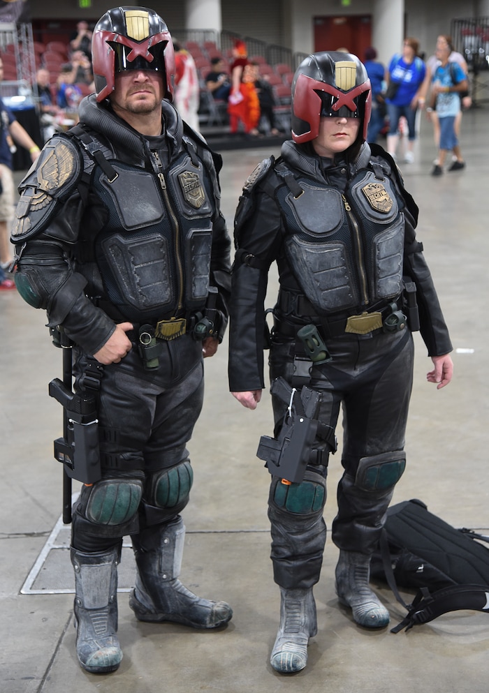 (Francisco Kjolseth  |  The Salt Lake Tribune)  Vaughn and Sarah Bechtol of Portland, Ore., as Judge Dredd characters attend the start of FanX Salt Lake Comic Convention at the Salt Palace in Salt Lake City Thursday, Sept. 6, 2018, during the three-day pop culture convention.