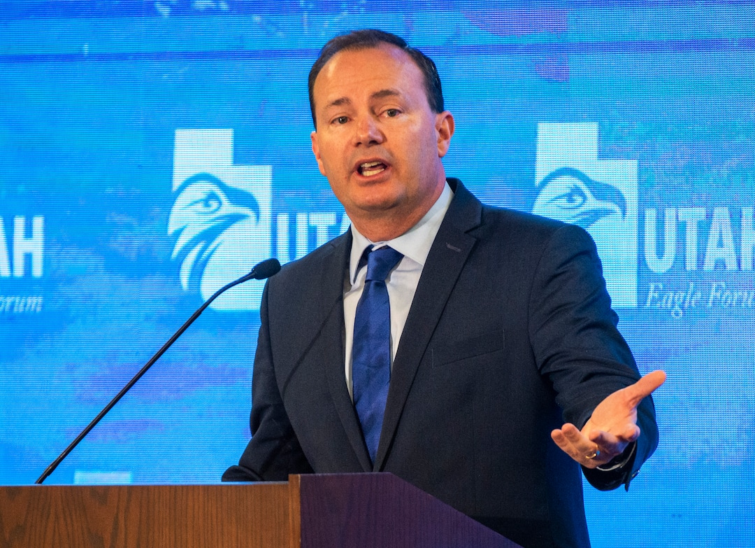 (Rick Egan  |  The Salt Lake Tribune)     Sen. Mike Lee shares his feelings about the Iran military briefing while speaking at the Utah Eagle Forum Convention, in Sandy, Saturday, Jan. 11, 2020.