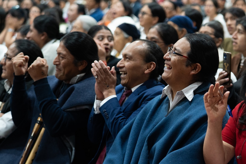 (The Church of Jesus Christ of Latter-day Saints) Latter-day Saints in Otavalo, Ecuador, react to the news Thursday, May 14, 2026, that a new temple will be built in their city.