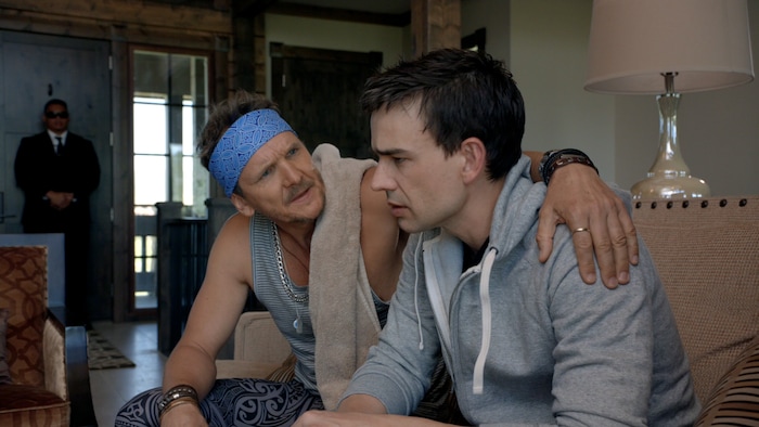 |  Purdie DistributionSimon (Christopher Gorham, right), an author hiding behind a pseudonym, gets some advice from movie star Perry Quinn (Sebastian Roch), in the romantic comedy "We Love You, Sally Carmichael!"