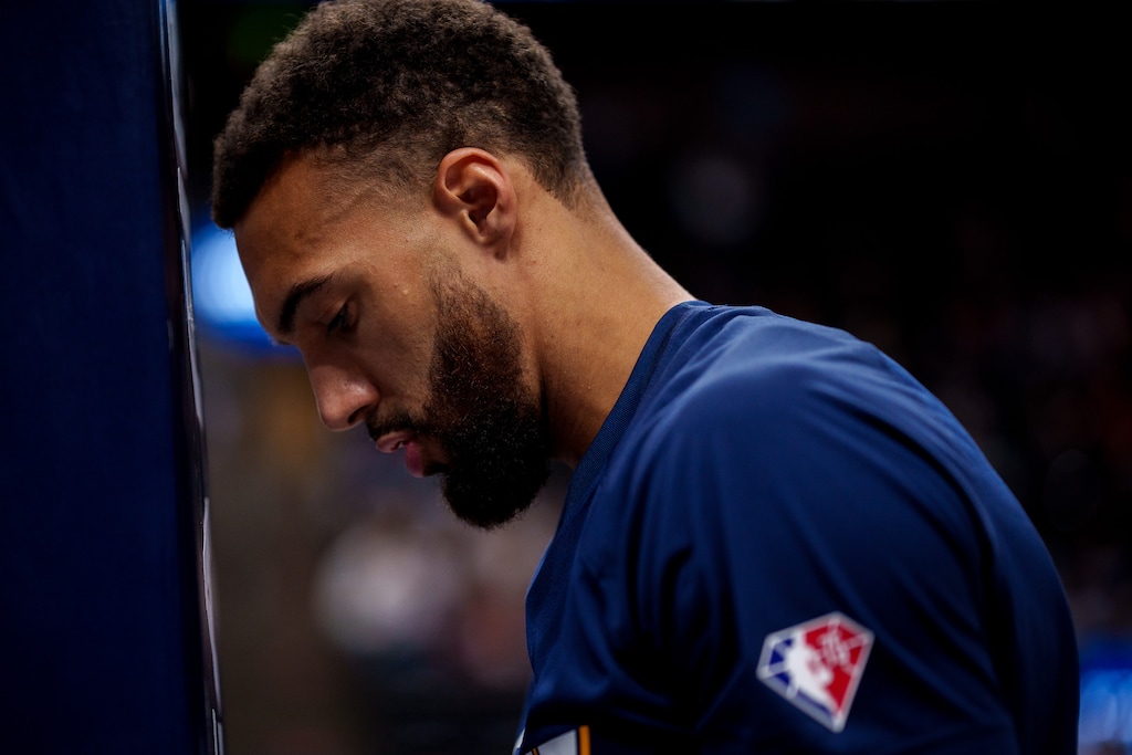 (Trent Nelson  |  The Salt Lake Tribune) Utah Jazz center Rudy Gobert (27) warms up as the Utah Jazz host the Memphis Grizzlies, NBA basketball in Salt Lake City on Tuesday, April 5, 2022.