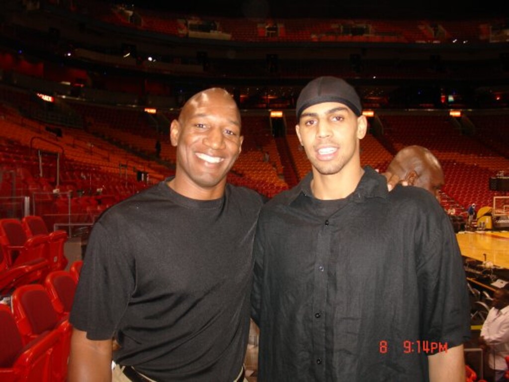 Corey Crowder poses with Thabo Sefolosha, who was his teammate for three seasons in the A-level French league. Sefolosha, now with the Utah Jazz, plays with Crowder's son Jae. Courtesy of Corey Crowder.