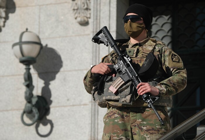 (Francisco Kjolseth  | The Salt Lake Tribune) The National Guard enhances security at the Utah Capitol for the start of the 2021 legislative session in Salt Lake City on Tuesday, Jan. 19, 2021.