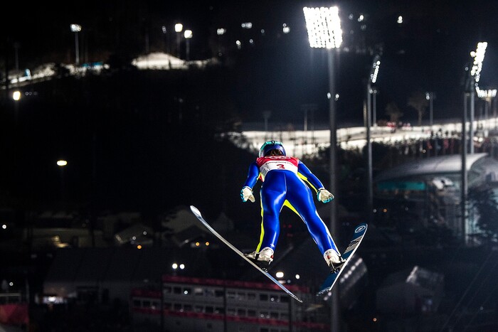 (Chris Detrick  |  The Salt Lake Tribune)  USA's Sarah Hendrickson competes in the Ladies' Normal Hill Individual at the Alpensia Ski Jumping during the Pyeongchang 2018 Winter Olympics Monday, February 12, 2018.  Hendrickson finished in 19th place with a total of 160.6.