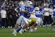 (George Frey | Special to The Tribune) BYU Cougars quarterback Bear Bachmeier (47) looks to pass the ball during a game against the Notre Dame Fighting Irish at LaVell Edwards Stadium on October 17, 2026.