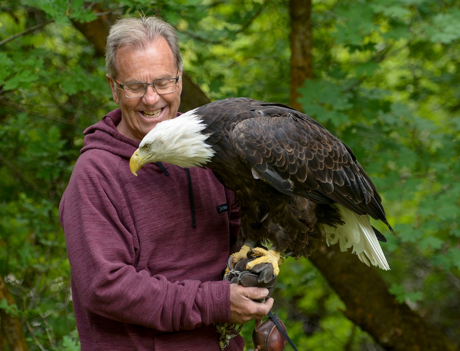 (Leah Hogsten  |  The Salt Lake Tribune) "World of Flight Bird Show" founder Steve Chindgren with his beloved 34-year-old bald eagle, Liberty, June 17, 2020. In March, Hogle Zoo discontinued its popular 25-year-old bird show due to financial cutbacks at the zoo.