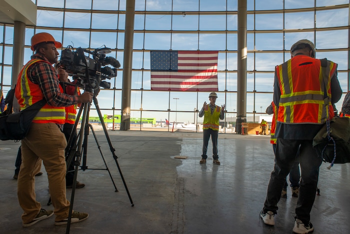 (Rick Egan  |  The Salt Lake Tribune)       Mike Williams, the new Salt Lake City program director conducts a tour of the new Airport Plaza. In less than a year the Salt Lake City Department of Airports will open the first phase of the new Salt Lake International Airport, Monday, Sept. 23, 2019.