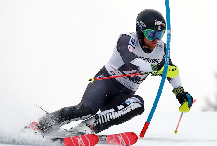 United States' Ryan Cochran Siegle competes during the second portion of an alpine ski, men's World Cup combined race, in Wengen, Switzerland, Friday, Jan.12, 2018. (AP Photo/Gabriele Facciotti)