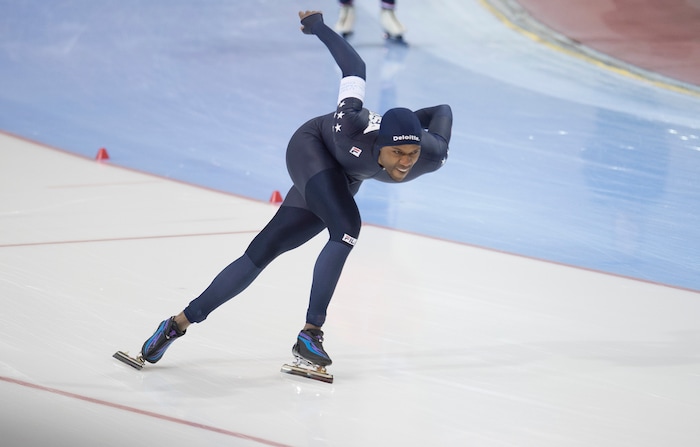 (Scott Sommerdorf | The Salt Lake Tribune)
Shani Davis of the USA, skates a 1:07.67 time in the men's 1000 meter race at the long-track speedskating World Cup at the Kearns Olympic Oval, Sunday, December 10, 2017. Davis finished in 12th place.