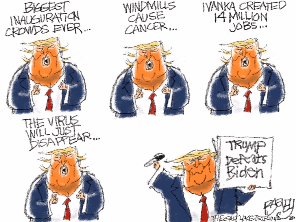 (Pat Bagley | The Salt Lake Tribune) This cartoon, titled "Pants on Fire," appears in The Salt Lake Tribune on Thursday, Nov. 5, 2020.