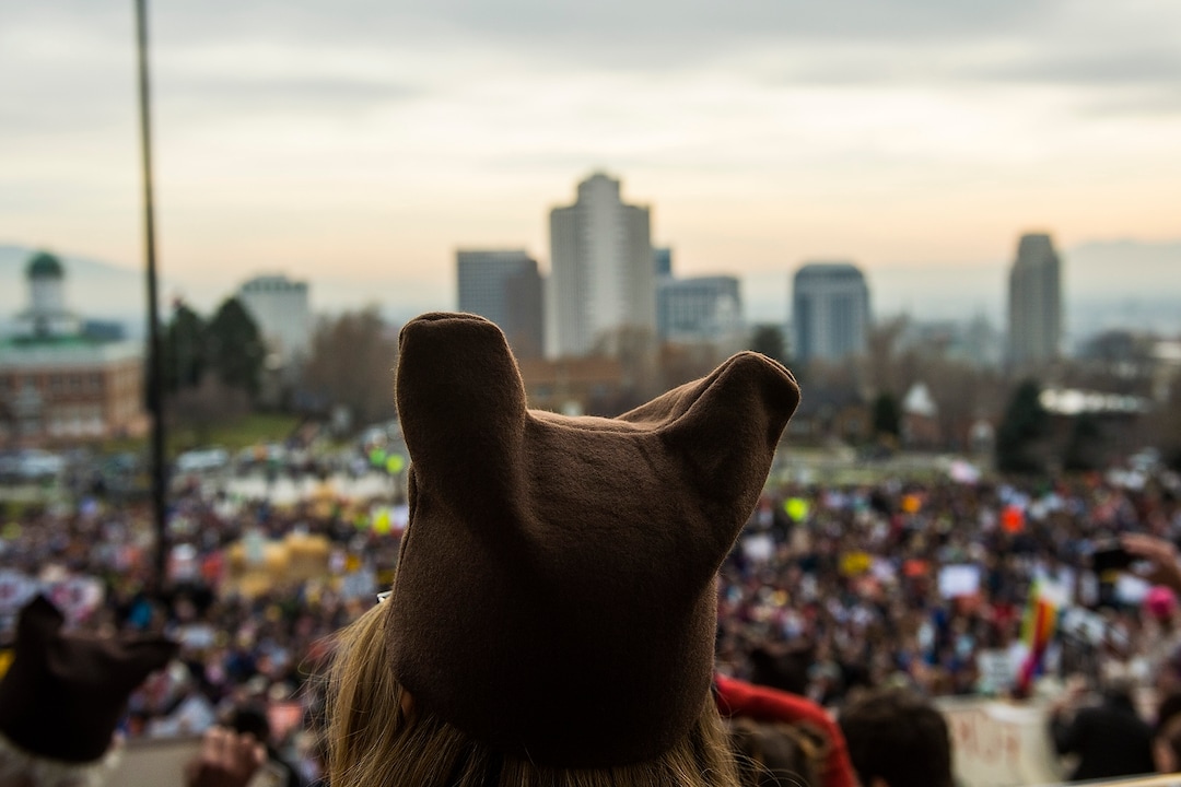(Chris Detrick  |  The Salt Lake Tribune) Supporters of the Bears Ears and Grand Staircase-Escalante National Monuments rally at the Utah State Capitol Saturday, December 2, 2017.  Utah Highway Patrol estimated 5,000 people attended the rally. 
