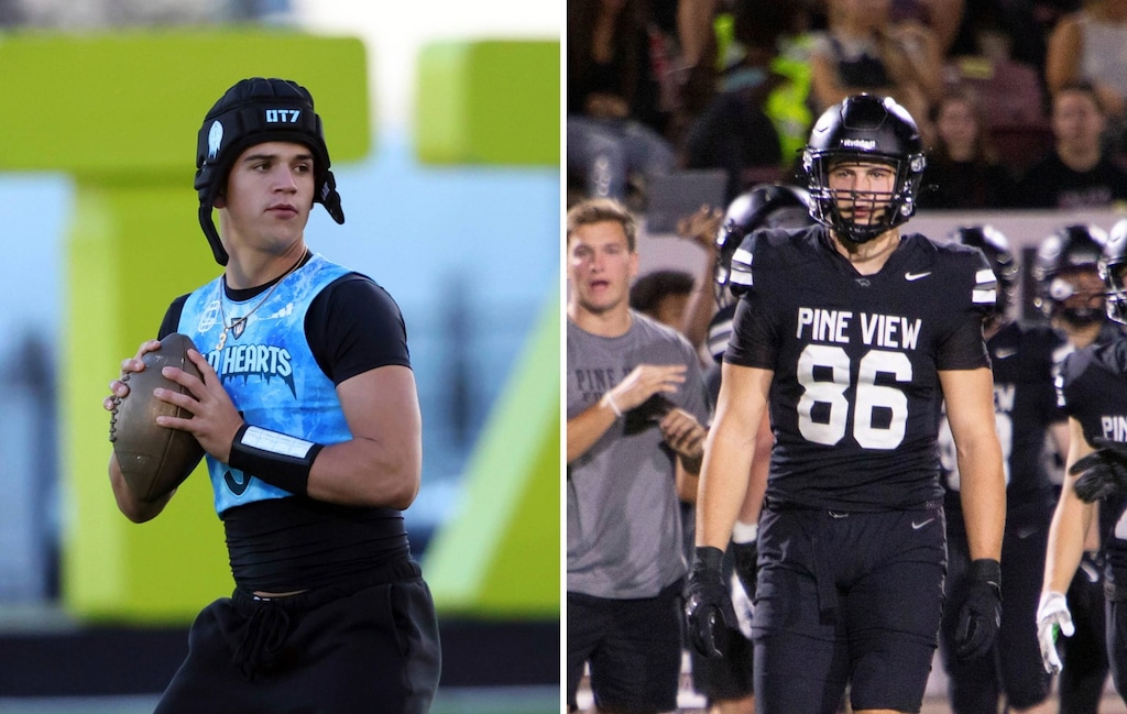(Richard W. Rodriguez | AP; Chris Caldwell | Special to The Tribune) Ryder Lyons, left, and Brock Harris, football players who have committed to BYU. Both plan to serve one-year church missions.