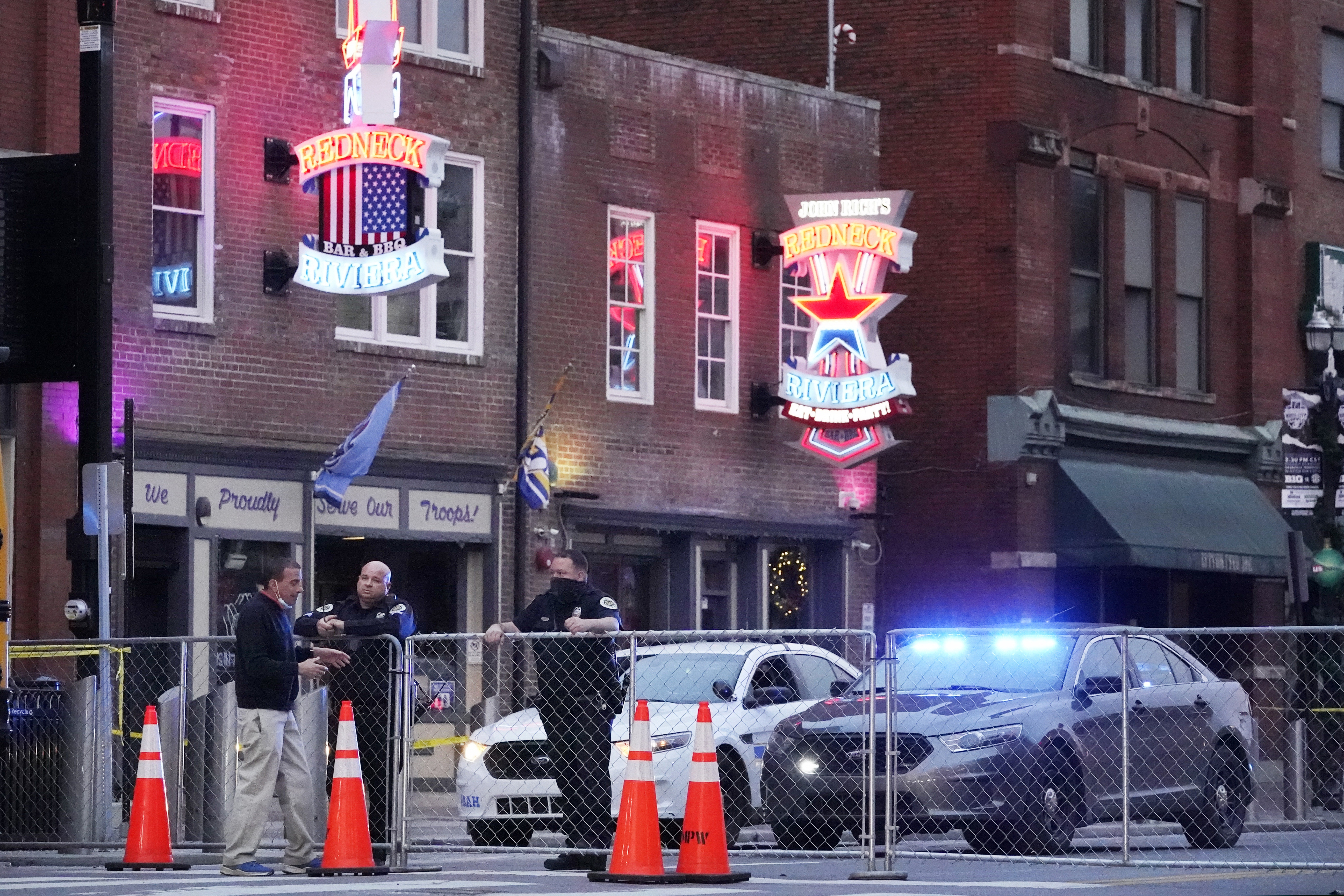 (Mark Humphrey | AP photo)
Police block off a part of the Broadway tourist district Dec. 28 as a result of a bombing that took place on Christmas Day in Nashville, Tenn. The explosion sparked shock across the country, killed the bomber, injured three other people and damaged dozens of buildings. Yet for those who call Music City home, the bombing feels like a cruel capstone to an already dark year.