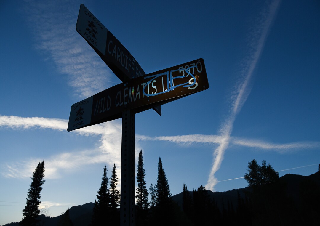 (Francisco Kjolseth  |  The Salt Lake Tribune)  Graffiti  is apparent on most signs along the popular Donut Falls trail on Friday, Aug. 31, 2018, in Big Cottonwood Canyon which draws regular crowds.