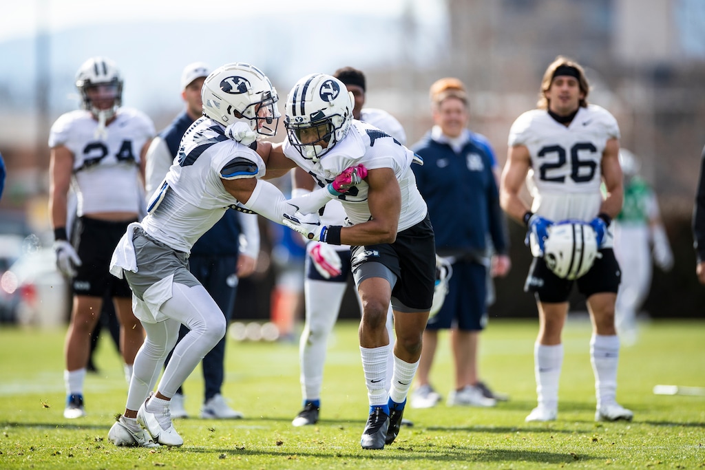 (Tyler Richardson | BYU) BYU football holds spring football practice, Thursday, March 18, 2021.