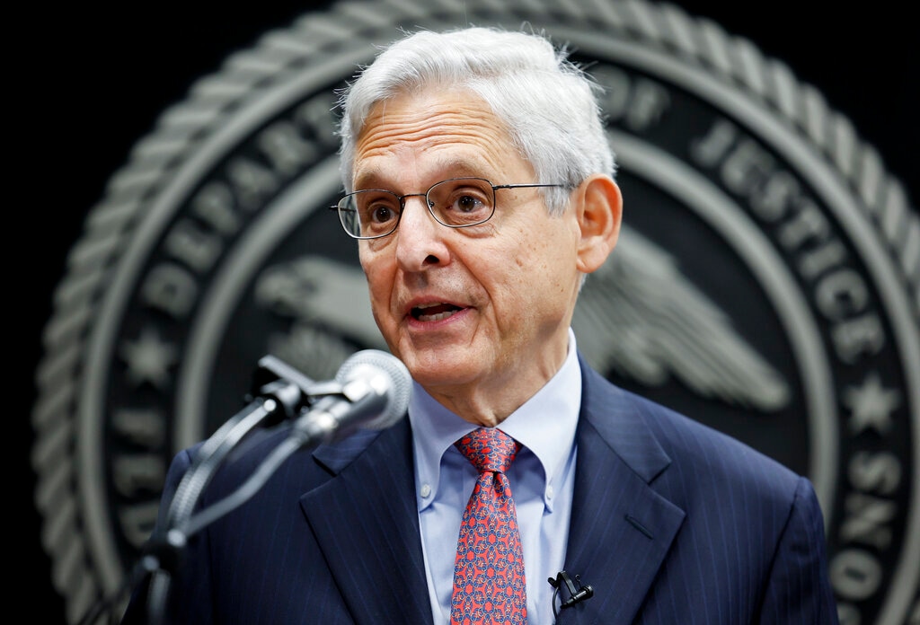 (Evelyn Hockstein/Pool Photo via AP) Attorney General Merrick Garland speaks during an event to swear in the new director of the federal Bureau of Prisons Colette Peters at BOP headquarters in Washington, Tuesday, Aug. 2, 2022. The Justice Department is suing Idaho, arguing that its new abortion law violates federal law because it does not allow doctors to provide medically necessary treatment, Garland said Tuesday.
