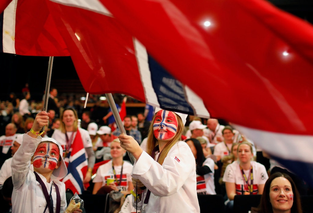(Laurent Cipriani | AP photo)

In this Jan. 25, 2017 file photo Norwegian supporters wave their flags to support their Chef Christopher William Davidsen during the "Bocuse d'Or" (Golden Bocuse) trophy, in Lyon, central France.