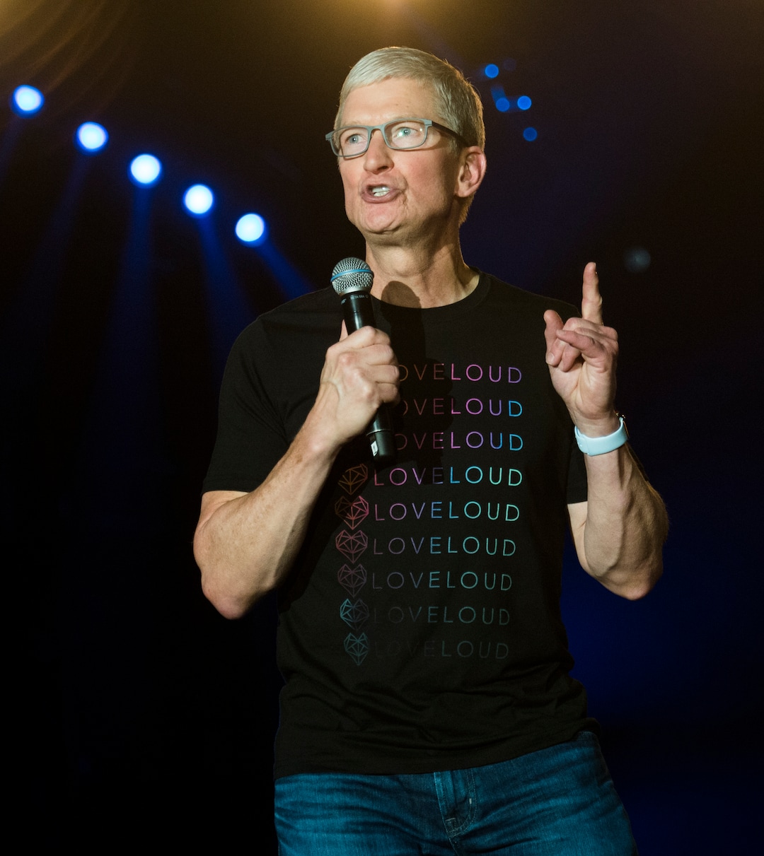 (Rick Egan  |  The Salt Lake Tribune)     Apple CEO Tim Cook says a few words at the Loveloud Festival at Rice-Eccles Stadium, Saturday, July 28, 2018.