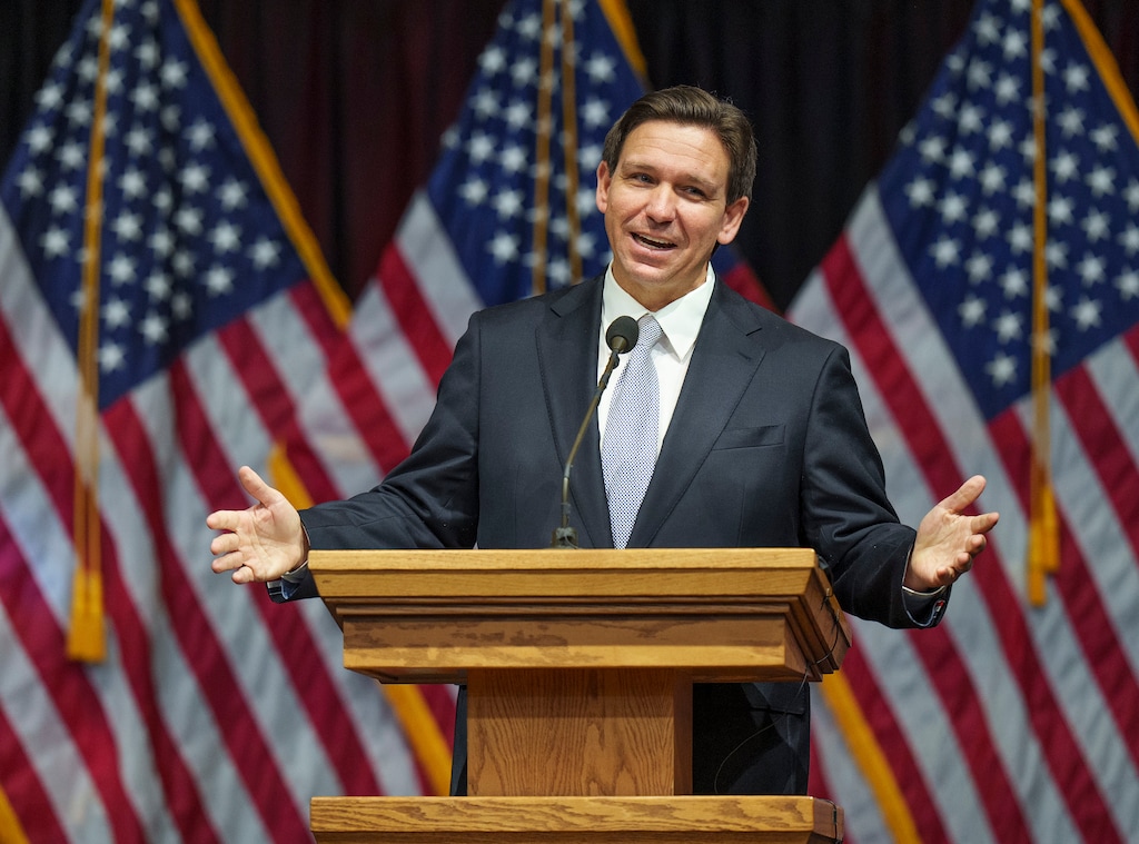 (Leah Hogsten | The Salt Lake Tribune) Florida Gov. Ron DeSantis delivers the keynote address at the Utah Republican Party 2023 Organizing Convention at Utah Valley University's UCCU Center on Saturday, April 22, 2023.
